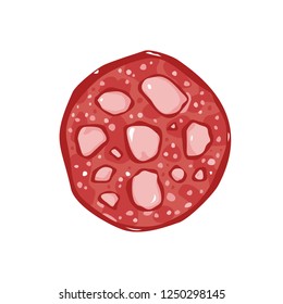 Round slice of sausage salami vector flat material design isolated on white