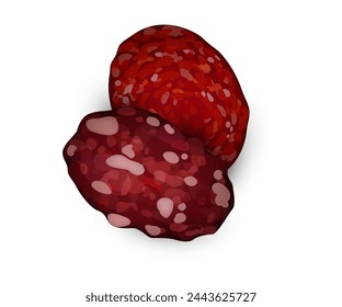 Runde Scheibe Wurst Salami Vektor flaches Material Design isoliert auf weiß.