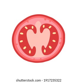 Redonda de tomate aislada en fondo blanco. Ilustración vectorial en estilo plano de caricatura.