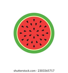 Round slice of watermelon. watermelon in flat design on white background