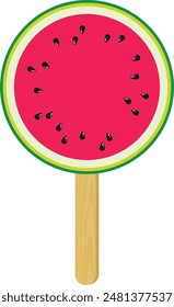 Round slice of watermelon ice cream on a stick