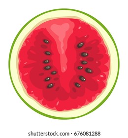 Round slice of watermelon. Isolated on white background. Vector flat color illustration