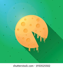 Round sliced cheese on a green background