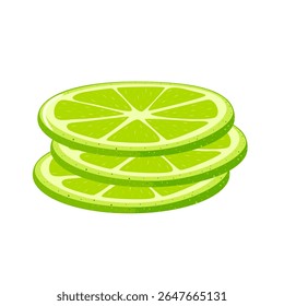 round slices of lime. Citrus icon. Flat design. Vector illustration, drawn on a white background