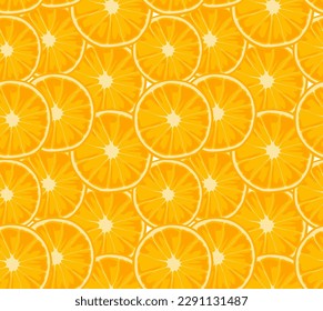 Round slices of oranges folded into a pattern. Seamless pattern in vector. Suitable for prints and backgrounds.