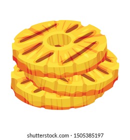 Round slices of peeled pineapple. Vector illustration on a white background.