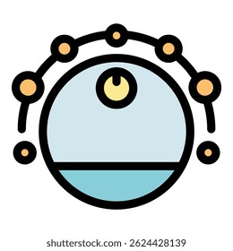 Round smart appliance interface displaying power button and surrounding control points, symbolizing remote home automation