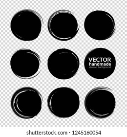 Round smears from expressive textured strokes isolated on imitation transparent background