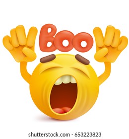 Round smiley face emoji making boo gesture. Vector illustration