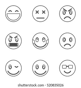 Round smileys icons set. Outline illustration of 9 round smileys vector icons for web