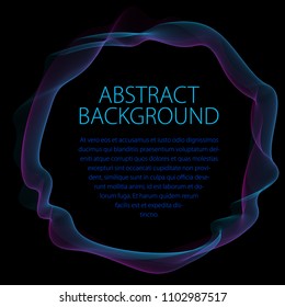 Round smooth linear frame of wavy lines. Vector abstract artistic beautiful background with copy space for text.  Isolated over black background.