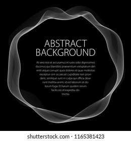 Round smooth linear frame of wavy lines. Vector abstract artistic beautiful background with copy space for text.  Isolated over black background.