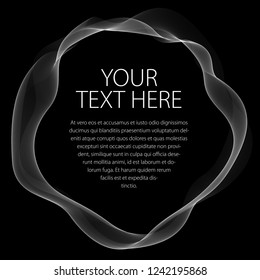 Round smooth linear frame of wavy lines. Vector abstract artistic beautiful background with copy space for text.  Isolated over black background.