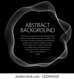 Round smooth linear frame of wavy lines. Vector abstract artistic beautiful background with copy space for text.  Isolated over black background.