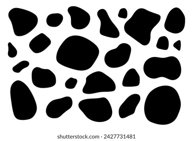 Round smooth pebble stone collection. Organic shape rock isolated. Various form of beach blob, splat. Ocean set vector illustration on white background