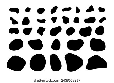 Round smooth pebble stone collection. Organic shape rock isolated. Various form of beach blob, splat. Ocean set vector illustration on white background