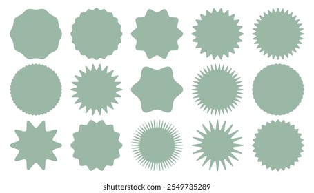 Round smooth wavy labels templates collection isolated on hite background. Round badges for sale promotion, advertisement.