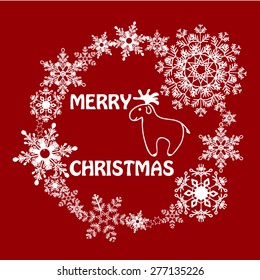 Round snowflake frame with merry christmas massage and deer