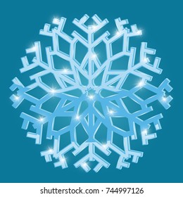 Round snowflake on blue background. Vector 3d illustration