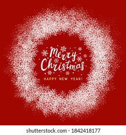 Round snowflakes frame on red background for Your Christmas winter design