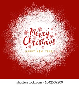 Round snowflakes frame on red background for Your Christmas winter design