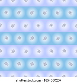 Round snowflakes on blue stripes. Geometric Vector pattern. 