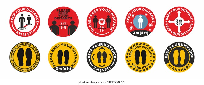 Round social distance floor sticker set