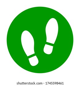 Round Social Distancing Floor Marking Sticker Icon with Shoeprints For Queue Line. Vector Image.