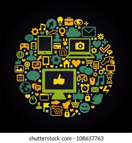Round social media concept - vector illustration with technology icons