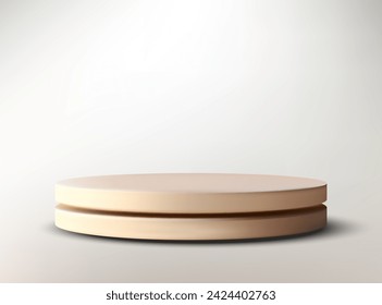 Runde weiche hellbeige Sockel, realistische Podestszene auf abstraktem Hintergrund