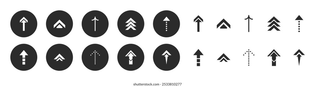 Round solid arrows icon collection vector illustration. Set of arrow cursor icons for design