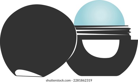 Runde solide Lippenbalsam. Kosmetika für Gesichtschminken. Schwarz-Weiß-Vektorgrafik. Vektorbild auf weißem Hintergrund.