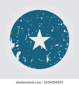 A round Somalia flag icon in faded, vintage colors with a grunge texture. Aged and worn look adds a retro touch for cultural, political or heritage-themed designs.