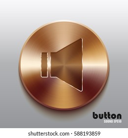 Round sound speaker button with brushed bronze texture isolated on gray background
