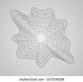 Round sound wave.  Circle ripple pulse. Earthquake impulse. Curve splash transition. Energy waves. Minimal lines abstract. Circular dynamic curve. Vector illustration design