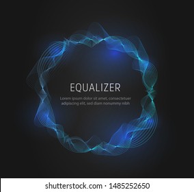 Round Sound wave frame. Luminous bright voice wave. Vector illustration on black background.