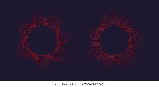 Round sound wave frames, circular lines pattern, radial curvy shapes, geometric concentric design.