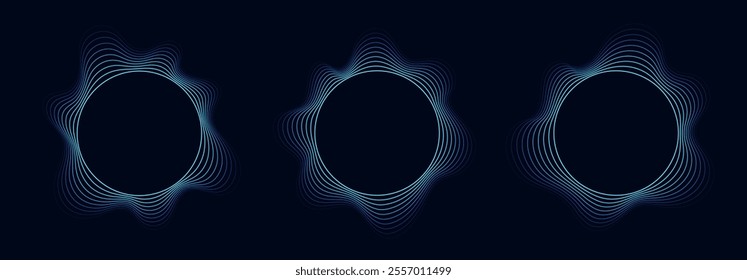 Round sound wave frames, circular lines pattern, radial curvy shapes, geometric concentric design.