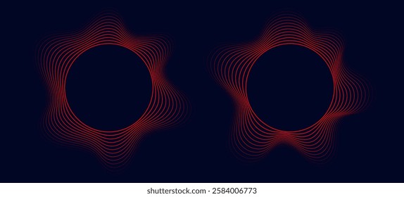 Round sound wave frames, circular lines pattern, radial curvy shapes, geometric concentric design.