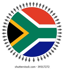 Round South African Flag With Circle Of People Illustration