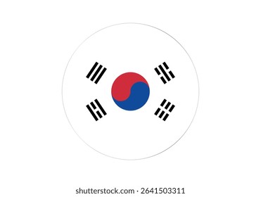 Round South Korea Flag Icon – South Korea Flag Circular Vector Badge with Standard Colors and National Symbol. Circle Flag Icon of South Korea.