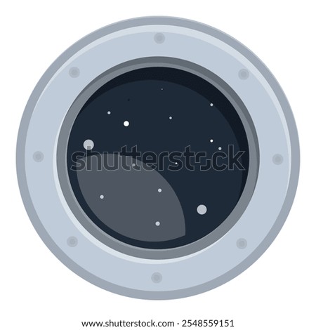 Round spaceship window revealing a breathtaking view of a planet and stars, evoking the wonder of space travel