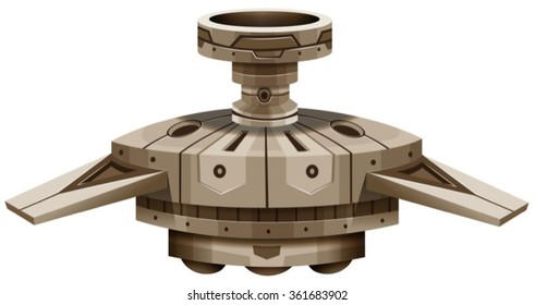 Round spaceship with wings illustration