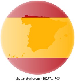 bandera española redonda y mapa de españa de pegatina de contorno o de ilustración vectorial de placa