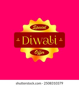 Round special Diwali offer discount dark red and golden badge with diya (oil lamp), Deepawali, Deepavali, festive offer sale concept