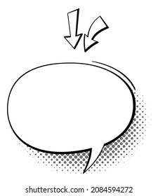 Round speech bubble with arrows and halftone shadow