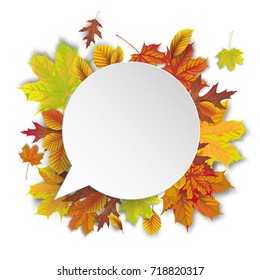 Round speech bubble with autumn foliage on the white background. Eps 10 vector file.