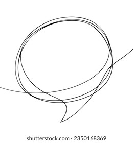 Round speech bubble continuous line drawing, Black and white vector minimalistic linear illustration made of one line, Place for text