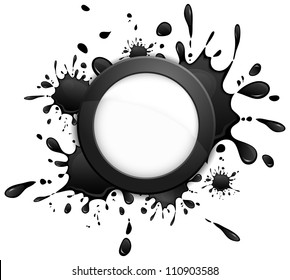 Round speech bubble icon with inkblots, vector illustration