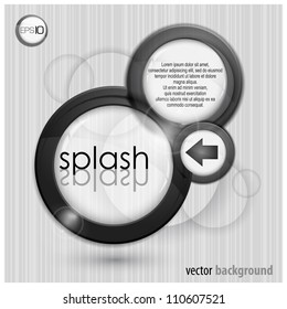Round speech bubble icon & text on grey abstract background, vector illustration